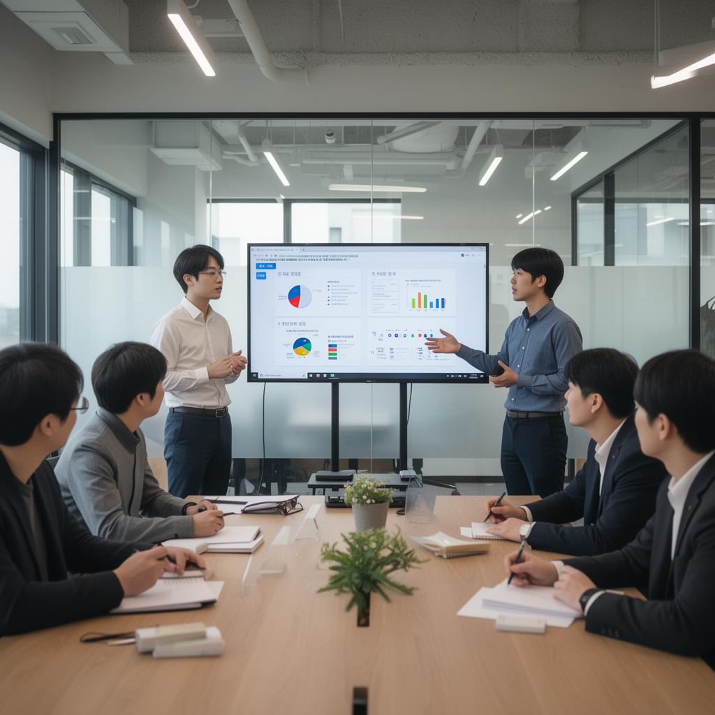 대학 창업기업이 IR 발표를 진행하는 장면